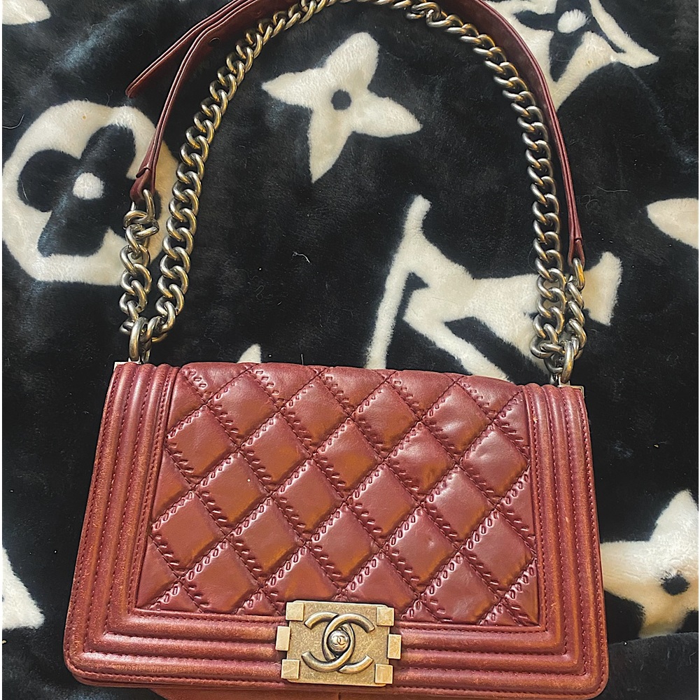 Chanel Burgundy Medium Double Stitch Le Boy Bag